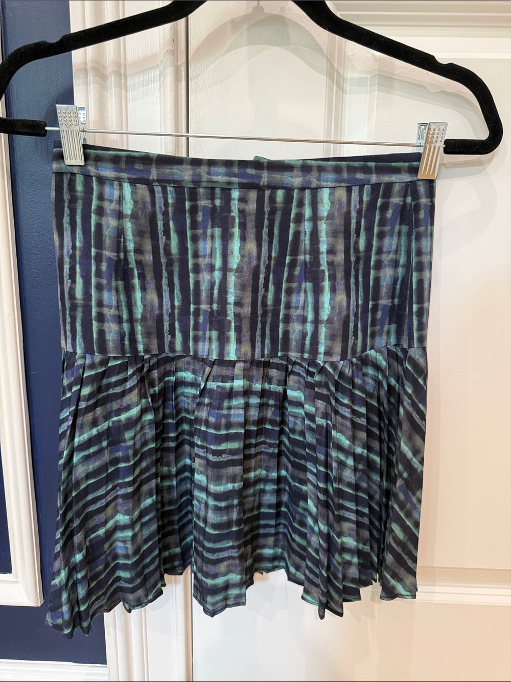 Wren Navy and Teal Patterned Skater Skirt